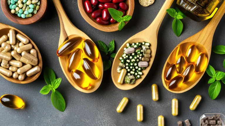 Supplement bottles and capsules — natural compounds studied for arterial health support